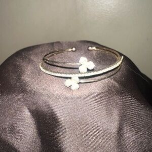 Gold-Tone Open Cuff Bracelet with Crystal Flower Accents